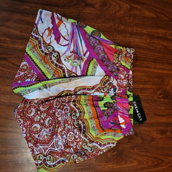 High Waist Patchwork Print Shorts Multi Color - Picture 13 of 16